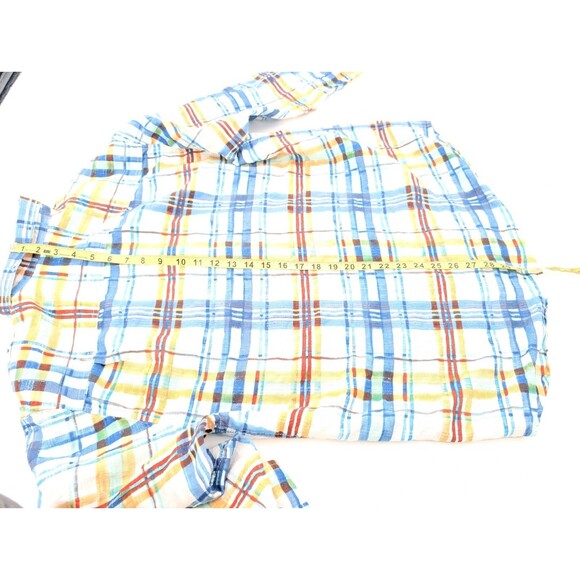 Tommy Bahama Linen Yellow Blue Gingham Plaid Button Down Shirt Size Large - Picture 9 of 9